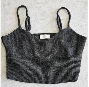 Sage the Label Knit Cropped Sweater Tank Top, Ribbed, Braided Strap Charcoal M